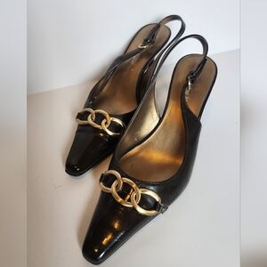 Etienne Aigner Black Heels with Gold Accent